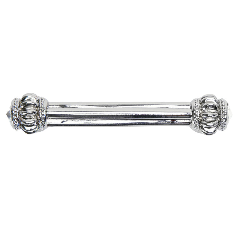 Caché double 3 inches c.c. pull with flared foot with 2 rivoli Swarovski Clear Crystals in Satin, Chrome, 3"