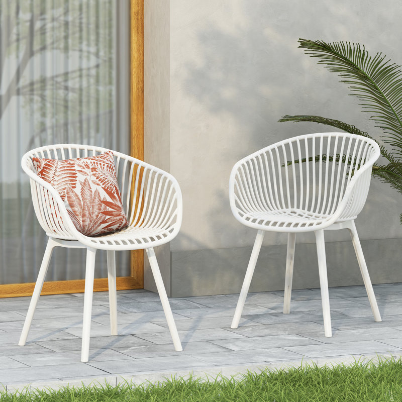 Ensemble de 2 chaises en plastique avec quatre pieds robustes, Blanc