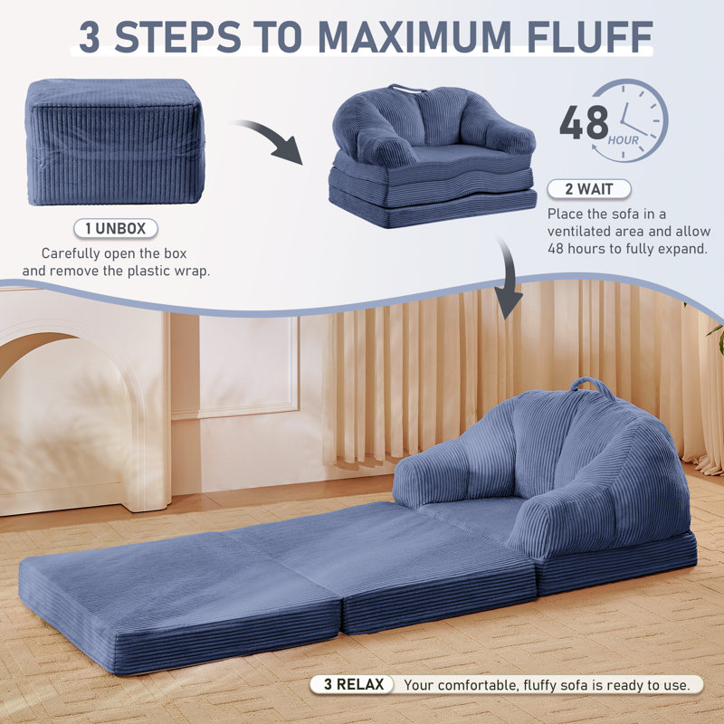Fauteuil demi-tonneau rembourré d'appoint convertible, Velours côtelé bleu