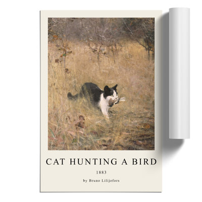 Cat with a Bird Print by Bruno Liljefors - Frameless Print