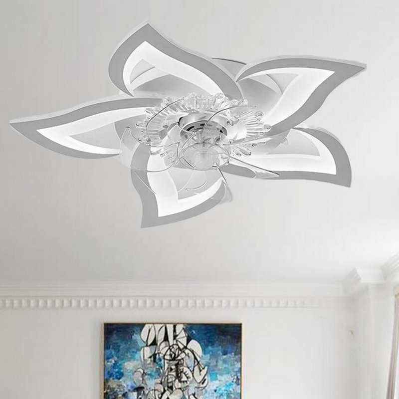 Ventilateur de plafond moderne 27 po avec 6 vitesses, éclairage tricolore, fonction réversible et fonction à intensité variable pour les salons