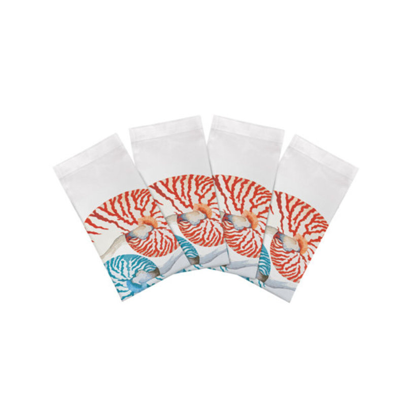 Nautilus Hemstitch 22" Linen/Cotton Napkin, Coral/Turquoise