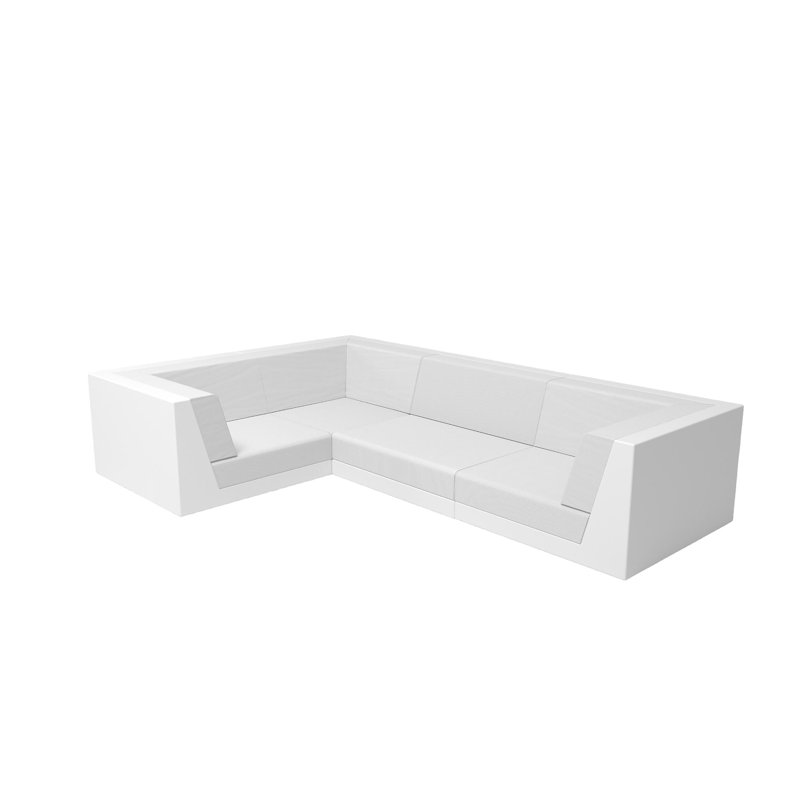 Pixel 119.25" Wide Outdoor U-Shaped Patio Sectional with Cushions, White, White