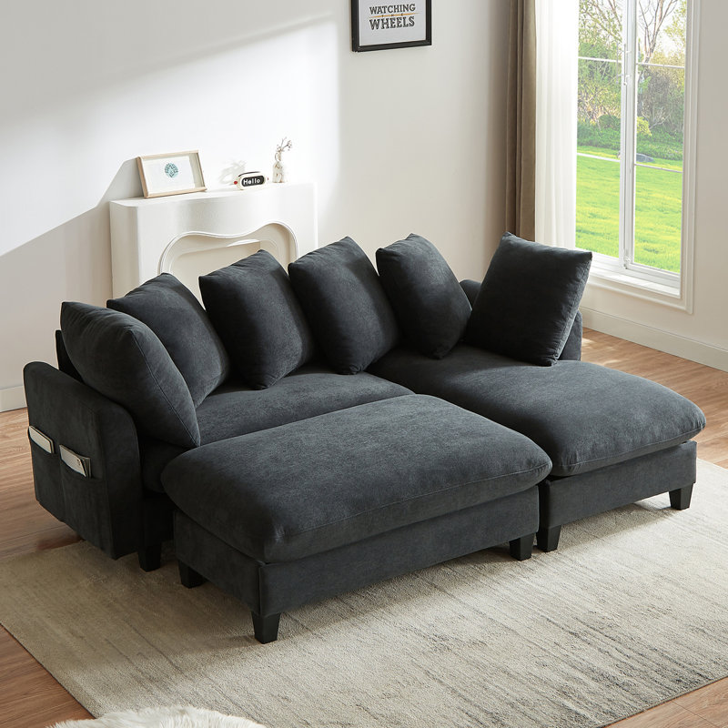 83" Sectional Sofa L-Shaped Sofa Upholstered Sectional Sofa With Ample Storage Space, Black Chenille