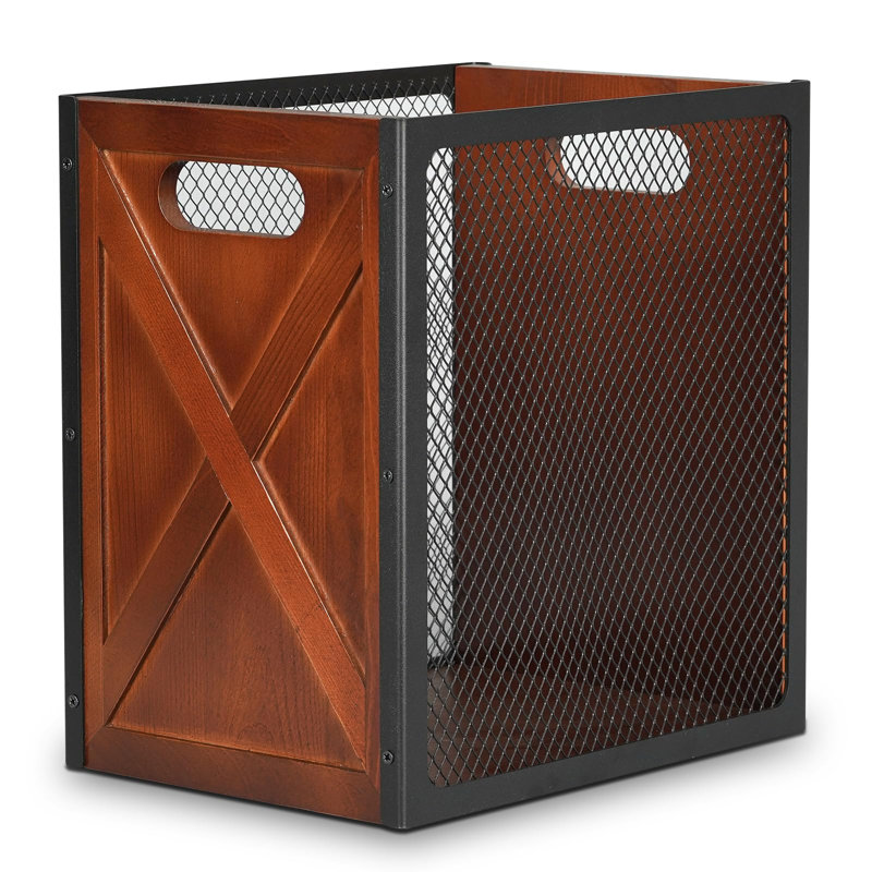Iron And Wood Combination Waste Basket