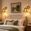 Applique murale rétro en verre sculpté vert, applique murale réglable en laiton pour chevet de chambre à coucher
