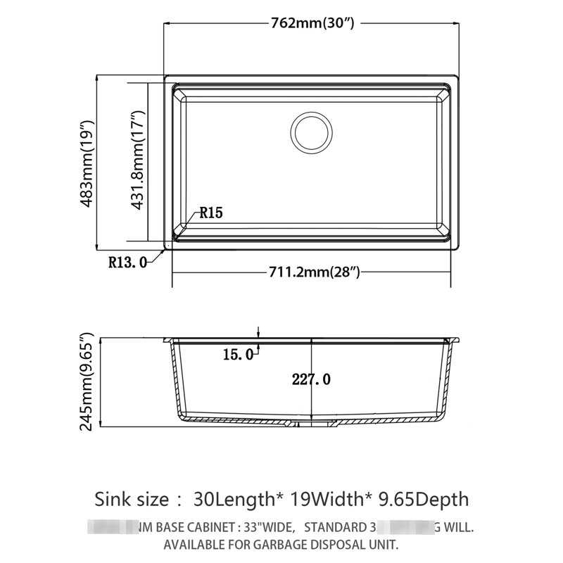 Quartz Kitchen Sink 30X19" Black - Granite Composite Undermount Workstation Streamlined Shape With Perks