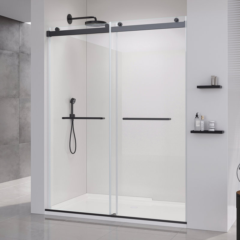56-60*76 Inch Double Sliding Frameless Soft-Close Shower Door With   (8Mm)Thick Tampered Glass And Easy-Cleaning Coating