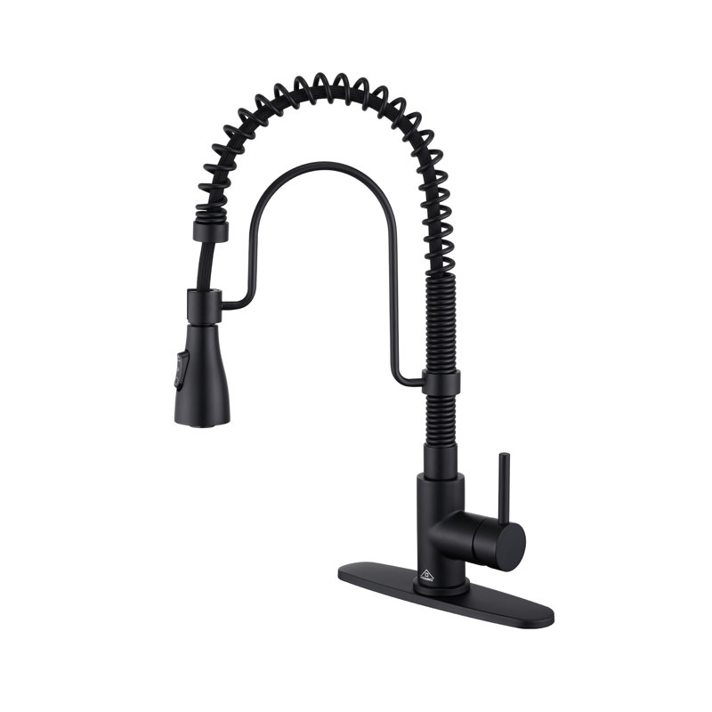 Robinet de cuisine à bec rétractable à ressort 1,8 GPM avec plaque de pont Bolden, Noir mat