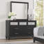Ensemble de commode et miroir 2 pièces Lexi, 7 tiroirs, poignées et boutons argentés, noir