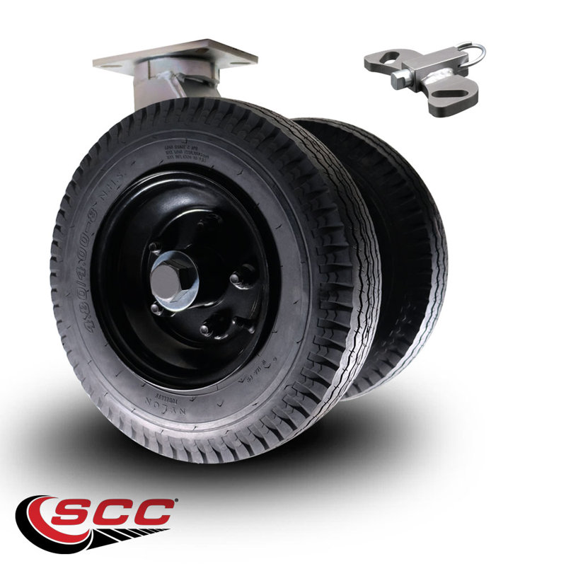 16 Inch Heavy Duty Pneumatic Dual Wheel Swivel Top Plate Caster with Swivel Lock