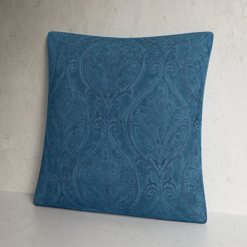 Embroidered Velvet Pillow Cover, Dark Blue/Denim