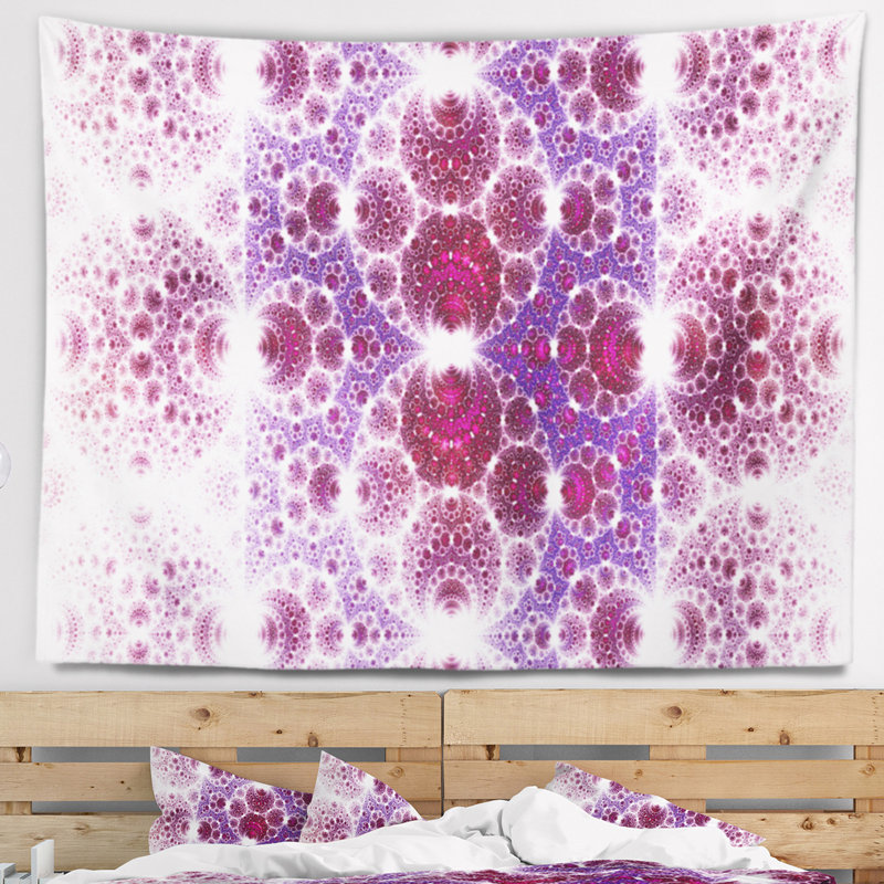 Tapisserie abstraite à motif fractal rose exotique, H 32 po x l 39 po