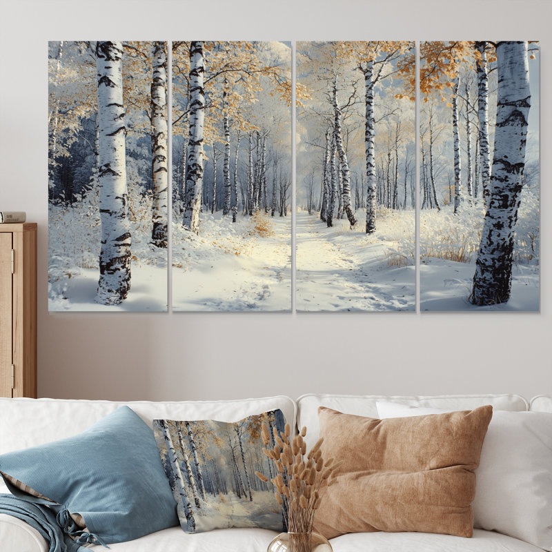 «White Morning In Forest Panorama II», ensemble d'art mural paysage d'hiver, H 28 po x l 48 po