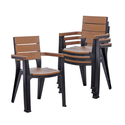 Ensemble de 4 chaises avec accoudoirs en noir / brun teck