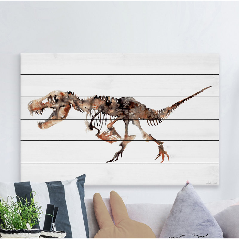 Imprimé squelette Topeka Big T-Rex sur bois blanc, H 20 po x l 30 po x P 1,5 po