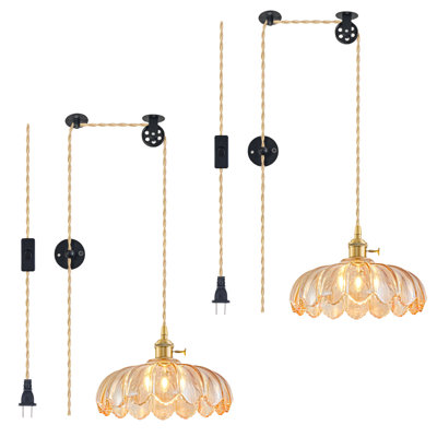 Ensemble de 2 luminaires suspendus à brancher en verre rétro