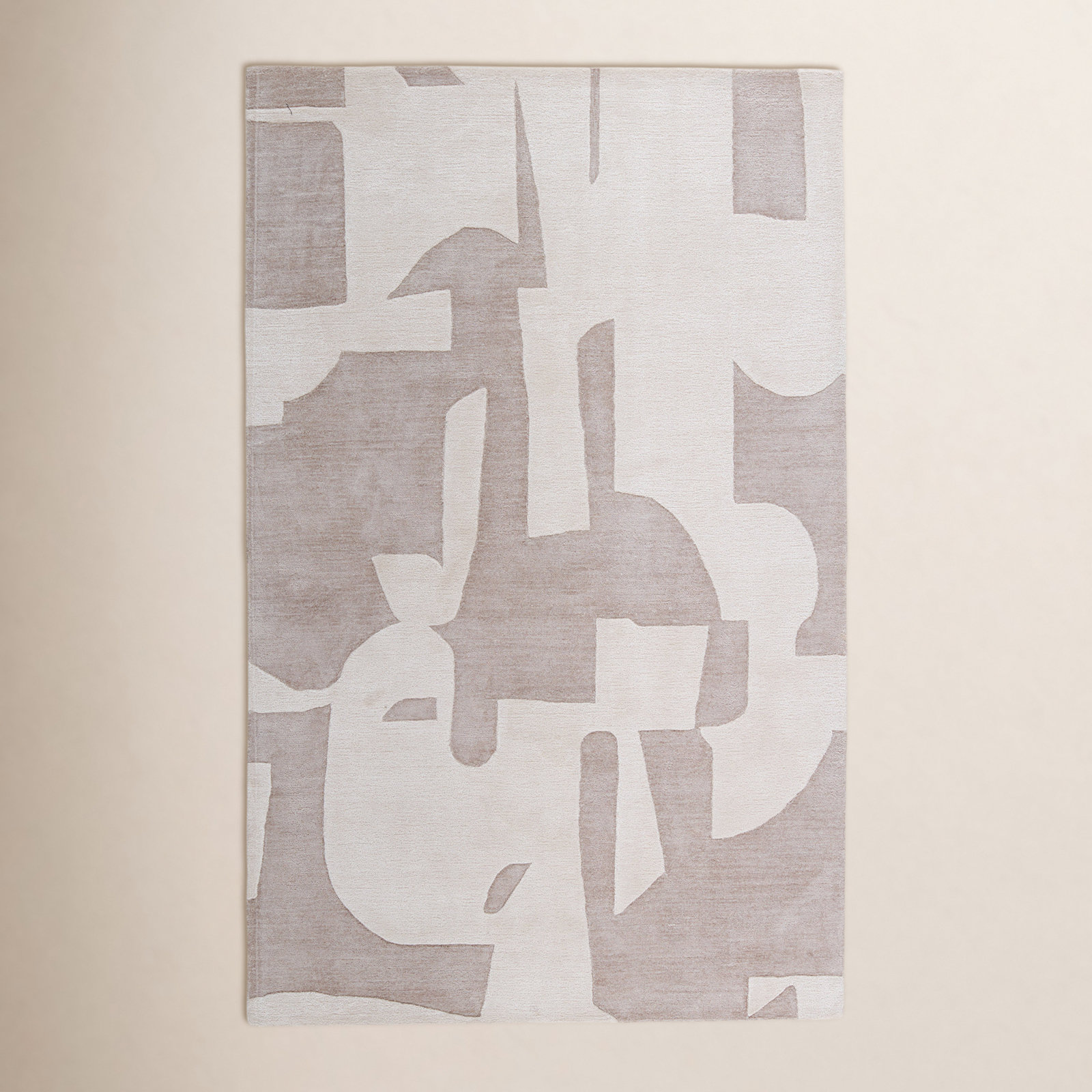 Taupe Cream Hand-Woven Abstract Rug, Rectangle 10' x 14'