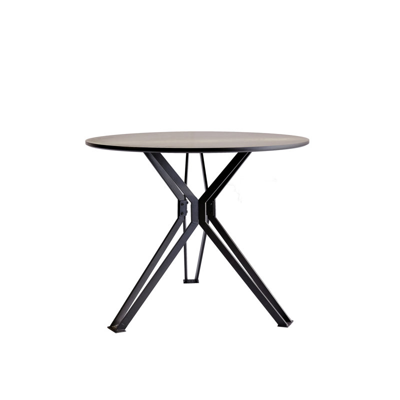 Table de salle à manger ronde 35 po aspect pierre grise avec base en forme de X noire - Table bistro industrielle moderne