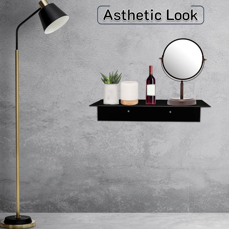 Simond Store 12-Inch Black Steel Wall-Mounted Floating Shelf, 8-Inch Depth, 2.5" H x 8" W x 12" D