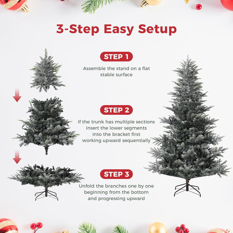 Arbre de Noël artificiel pré-éclairé avec lumières blanc chaud incandescentes, embouts de branches d'arbre de Noël entièrement éclairés enneigé, lumières homologuées UL et support pliable, vert et blanc