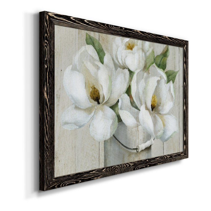 Shiplap Magnolias - Reproduction d'art sur toile encadrée, H 31,5 po x l 23,5 po x P 1,5 po, Toile encadrée noire