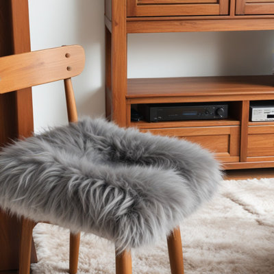 Coussin de chaise en peau de mouton Islandais | 1 pièce | Argent métallique | 17 po x 17 po