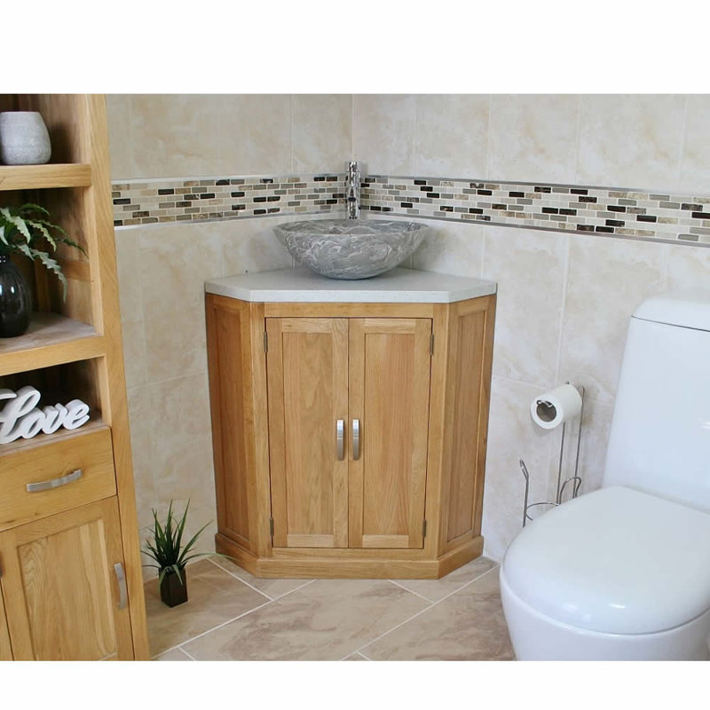 Deck 550mm Single Bathroom Vanity with Vessel Stone Basin, White, Grey