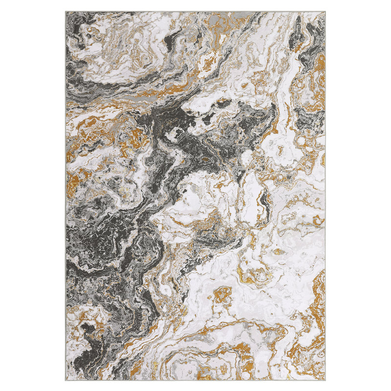 6'x9' Washable Abstract Marble Rug, Non-Slip Foldable Indoor Carpet for Bedroom Living Room Dorm, Gray, Rectangle 6' x 9'