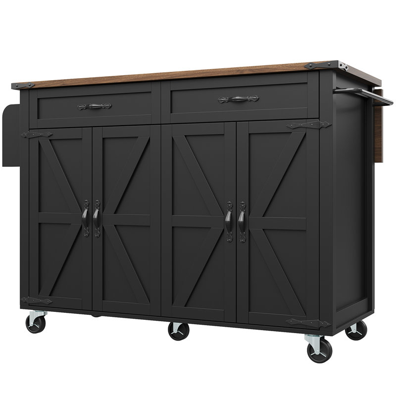 Kitchen Island With 4 Doors And 2 Drawers, Black