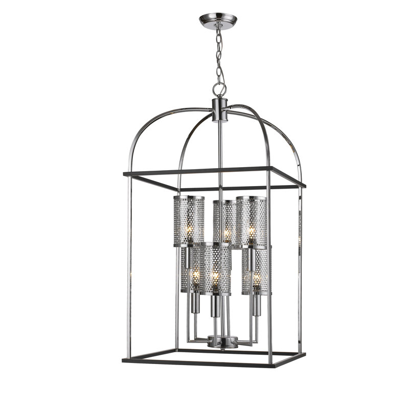 Modern 6-Light Chrome Chandelier With Metal Shades