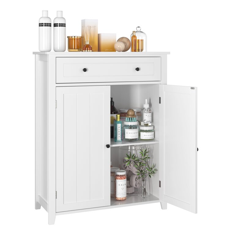 Red Barrel Studio® Stanly Bathroom Floor Cabinet Wooden Storage Organizer  with 1 Door and 3 Drawers, Free-Standing & Reviews