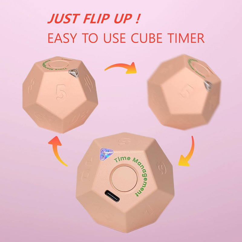 Cube Timer, Pomodoro Timer, Rechargeable Small Cute Timer, Timer For Kids And Classroom, Kitchen Timer For Cooking, Workout & Study Countdown Timer, Time Management Timer (Rose Pink)