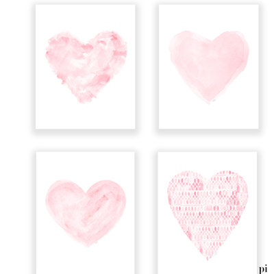 Ensemble de 4 impressions sur papier coeurs contemporains