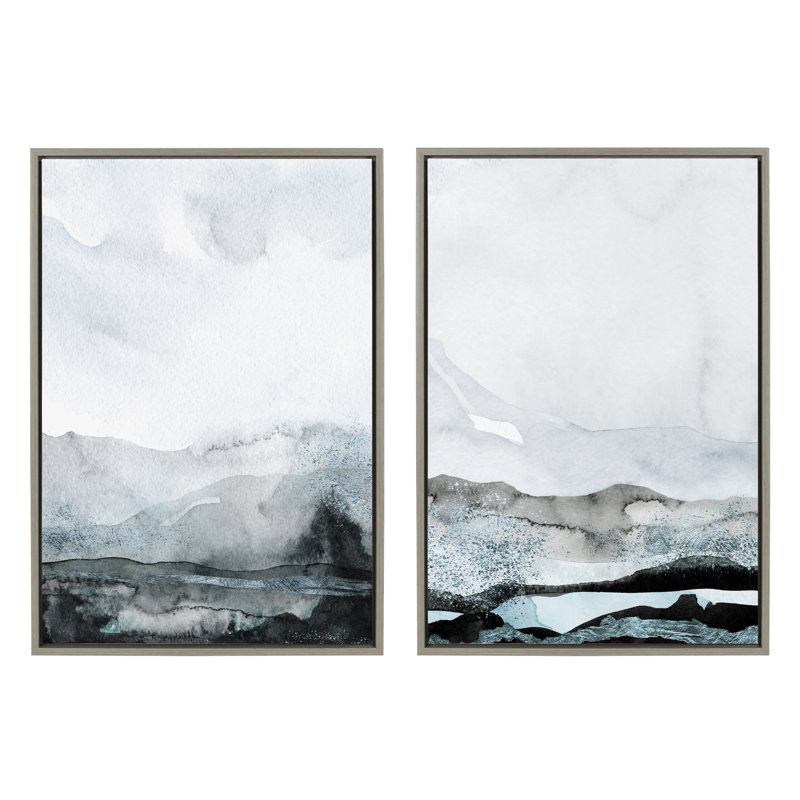 "Blue Layers" par Maja Mitrovic de Makes My Day Happy, ensemble d'art mural sur toile encadrée, 2 pièces 23 x 33, Gris