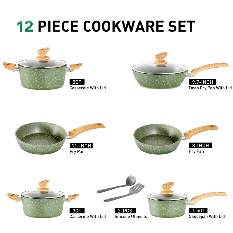 8 - Piece Non-Stick Aluminum Cookware Set, Green/Natural