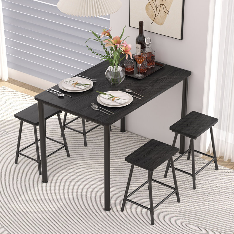 Whipton 4-Person Modern Counter Height Dining Table Set Bar Dining Table with 4 Stools, Black