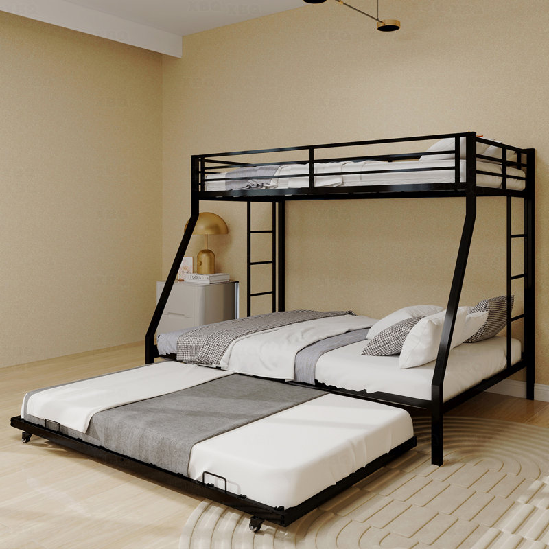 Lit superposé, tube carré à haute stabilité, avec échelle et lit gigogne roulant, look minimaliste, support robuste pour la maison, le dortoir et la chambre d'amis