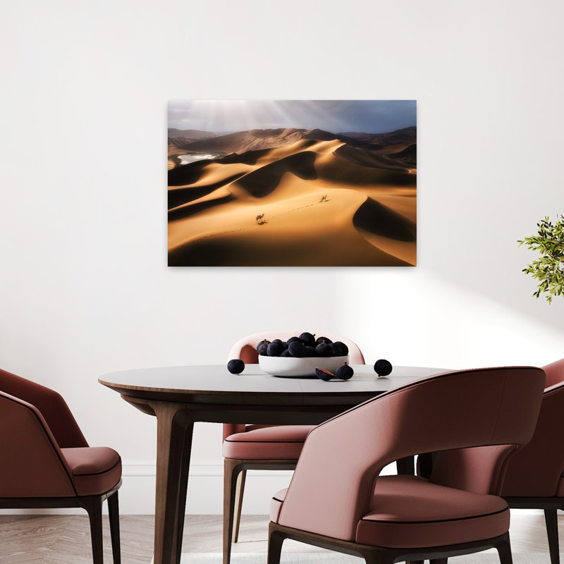 Sunlit Desert Journey, paysage contemporain abstrait, reproduction d'art murale, 24" H x 36" W