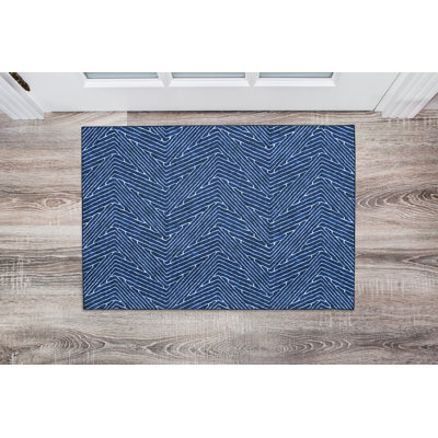 Delacroy Machine Washable Blue and Ivory Area Rug