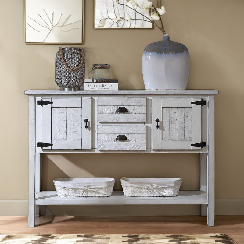 Alcimon Sideboard,Console Table with 2 Drawers and Cabinets,Buffet Server Cabinet, Antique White