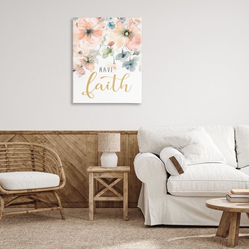 «Have Faith» sur toile florale, design par Carol Robinson, H 40 po x l 30 po