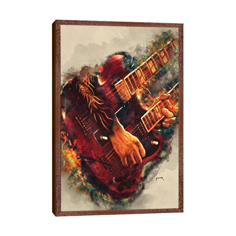 Jimmy Page's Electric Guitar - Print on Canvas, 66.04 cm H x 45.72 cm W, Classic Brown Wood Framed