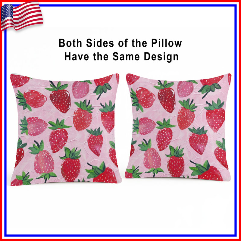 Strawberries Throw Pillow, Fruit Double Sided Pillows, 14 x 14 inches