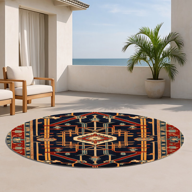 Tapis d'intérieur et d'extérieur gris Persian, Rond 5 pi
