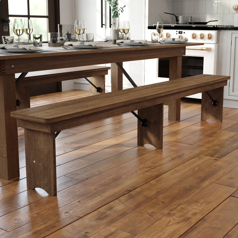 Aleksandra 8' x 12" Commercial Grade Rustic Solid Pine 3 Leg Folding Bench by Flash Furniture, Antique Rustic