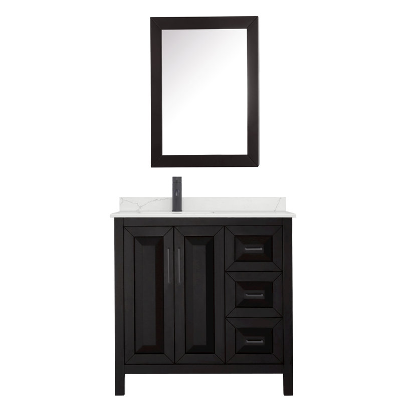 Ensemble de meuble-lavabo simple 36 po avec plateau en quartz Daria, Brun, Noir mat, Quartz Giotto