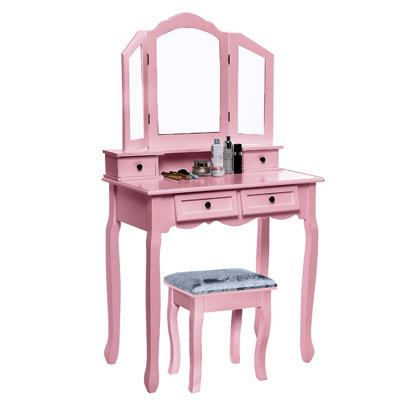 Ensemble coiffeuse avec tabouret et miroir Damonni