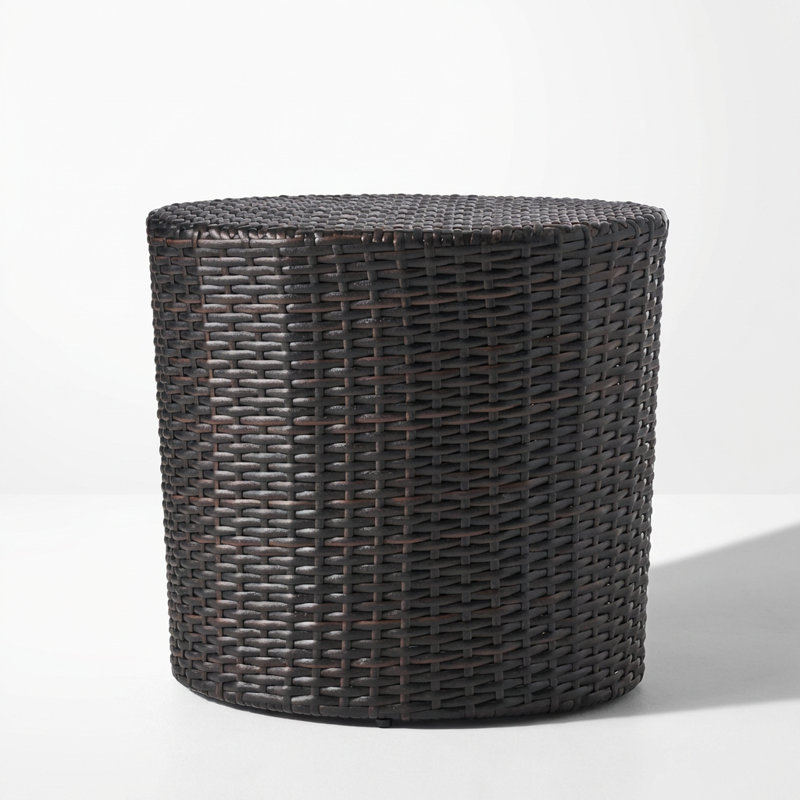 Outdoor Barrel Side Table with Wicker Weave Design