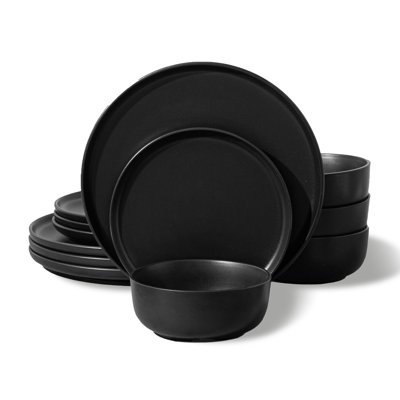 12 Pieces Dinnerware Sets, 12-piece Kitchen Plates And Bowls Sets, Black